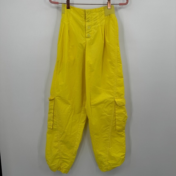 Free People Movement Yellow Cargo Y2K Pants High Waist Button Fly Cropped Leg XS - Picture 5 of 10